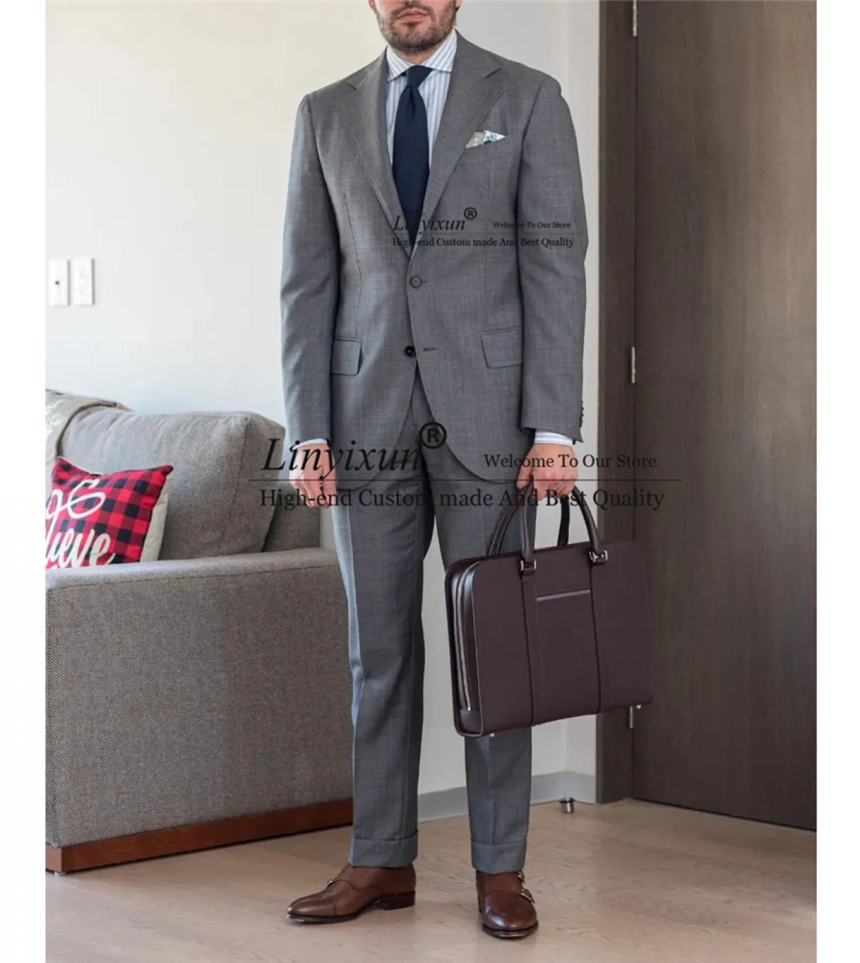 Grey Men's Formal Work Blazer Wedding Slim Fit Best Man 2-Piece Dance Jacket