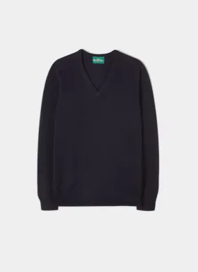 Alan Paine V-Neck Lambswool Navy Men's Sweater