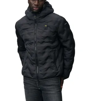 Black quilted men's puffer jacket by Pier at corners