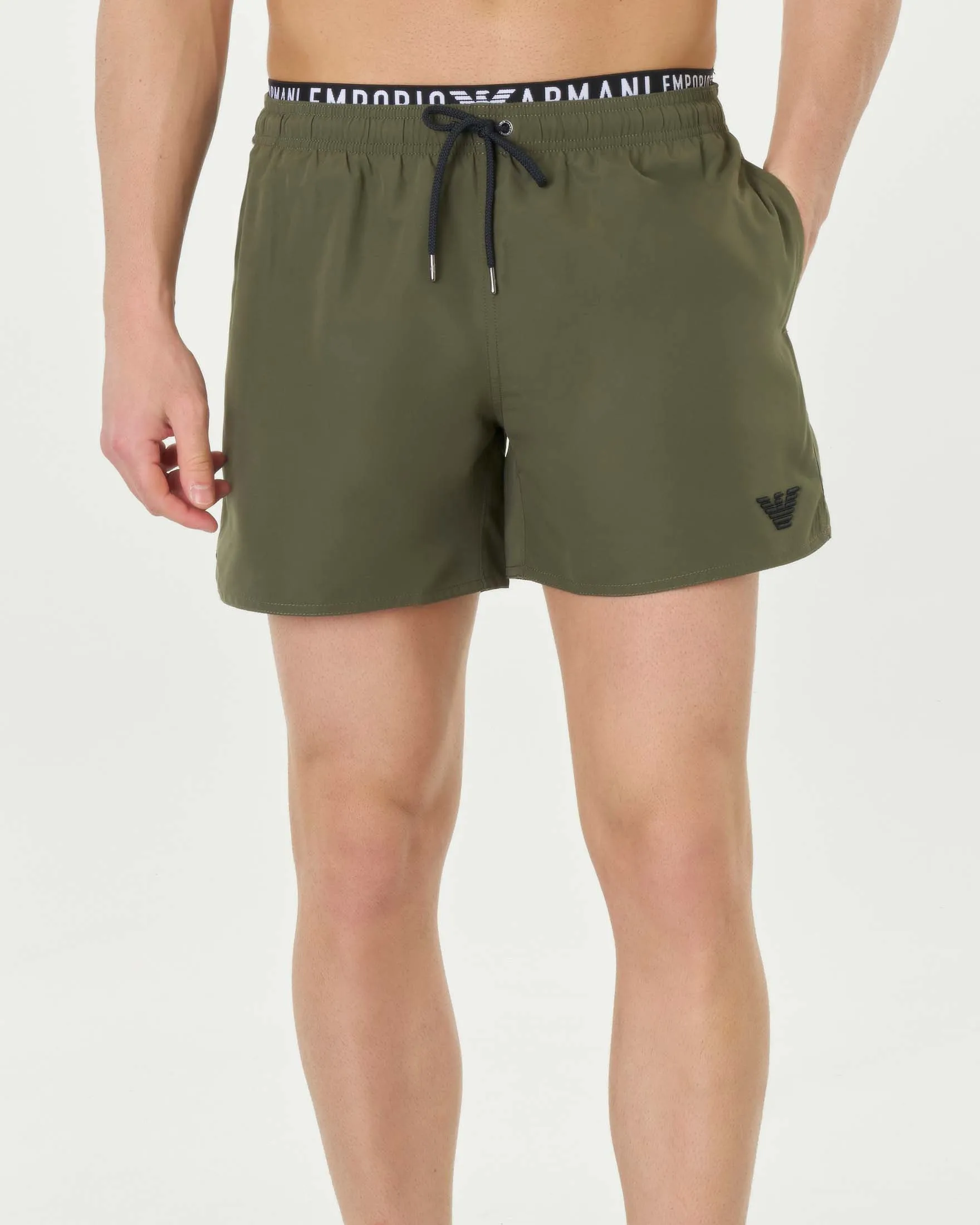 Boxer mare verde militare con doppia fascia in vita
