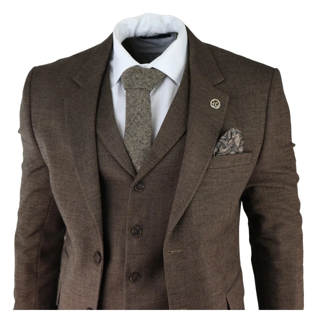 Classic Retro Vintage Brown Tweed Men's Wedding Suit