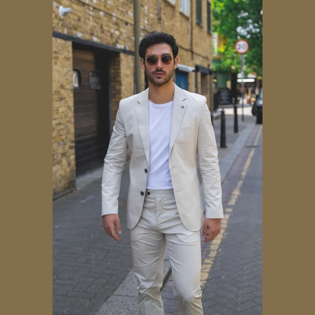 Elegant Beige 2-Piece Men's Summer Suit for Office Wedding Casual