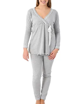 Gray Cotton Blend Nursing Pajamas