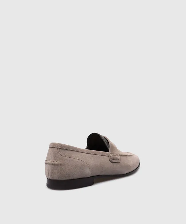 Grey Suede Brunello Cucinelli Loafers with Monili Chain MZSFC2742P
