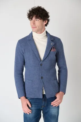 Jeans Men's Single-Breasted Knit Jacket with Fabric Pochette V2