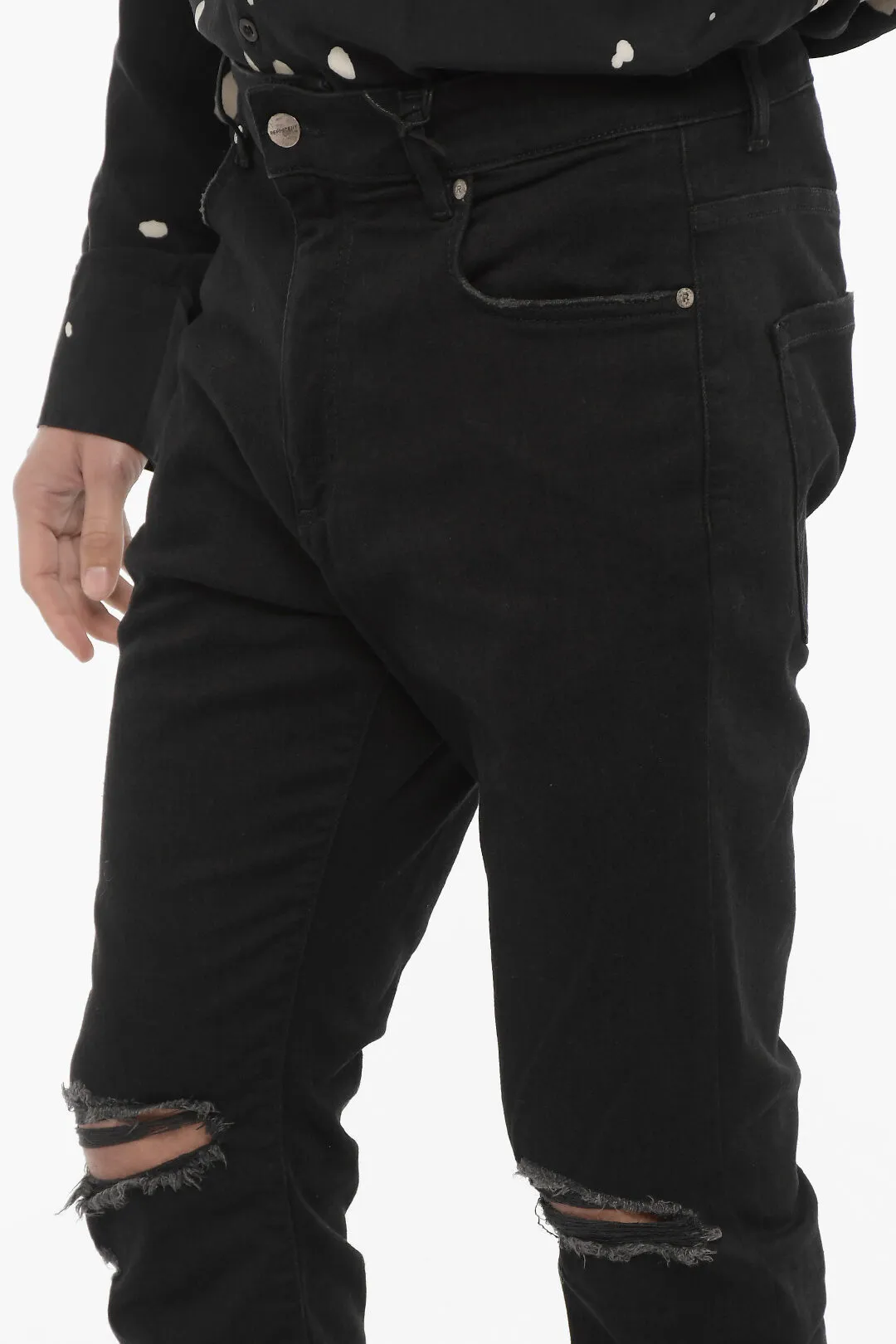Jeans Slim Fit in Denim Stretch con Strappi 13cm