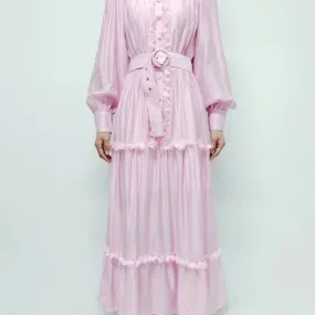 Luxury high-waisted long skirt and 2023 style Long Sleeve Retro Shirt Dress with New Autumn Style Tie