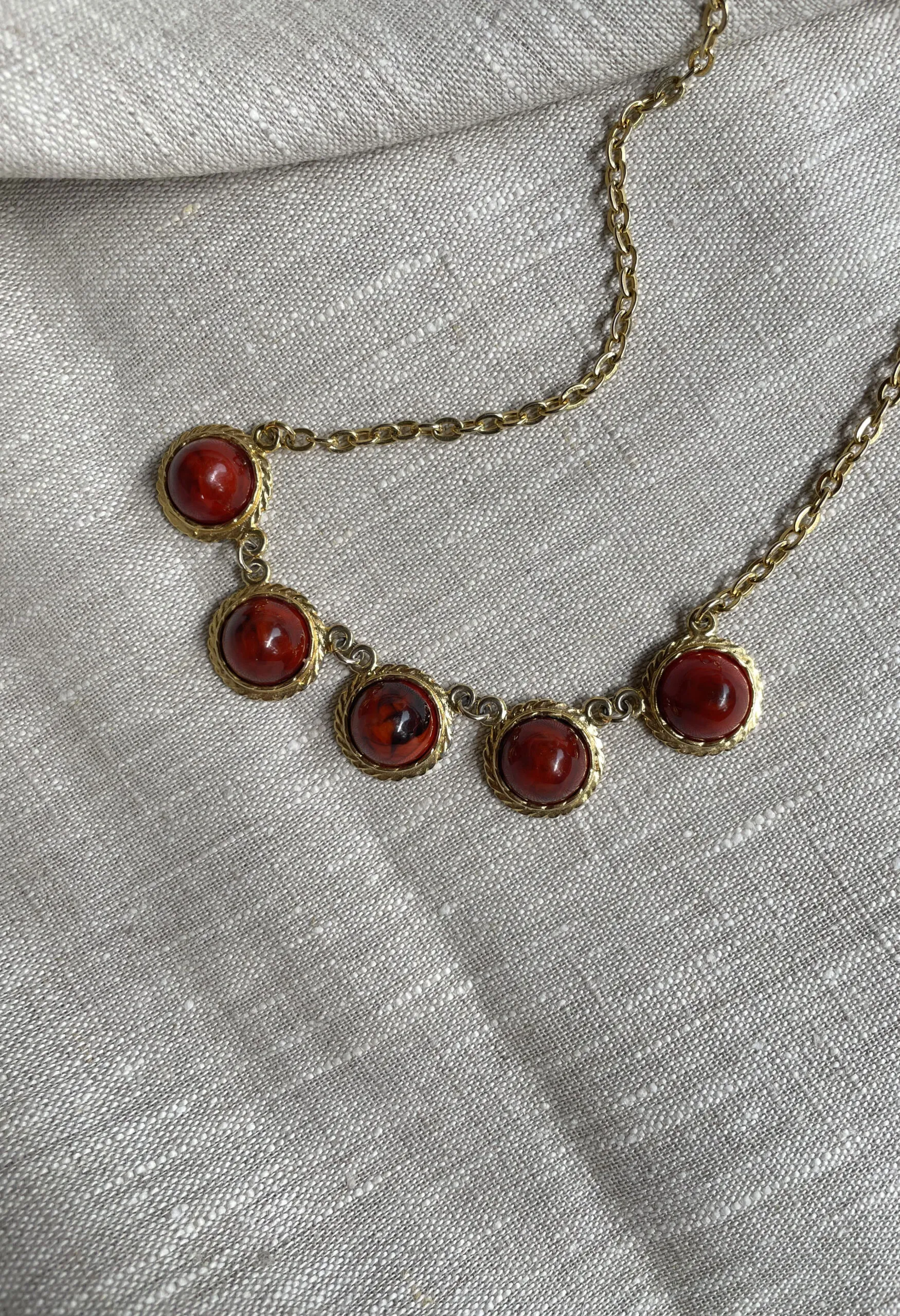 Necklace with Brick Red Dome Vintage 1980s