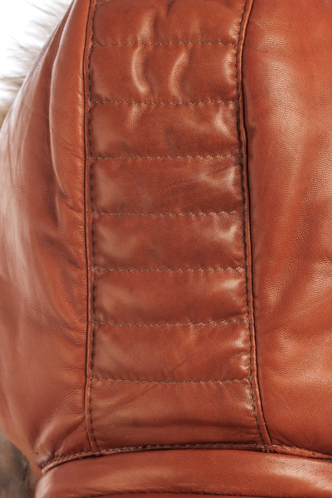 Orange Leather Puffer Jacket with Removable Hood