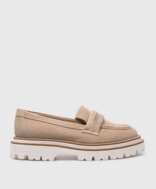 Peserico Beige Suede Loafers with Monil Chain S39623C0R