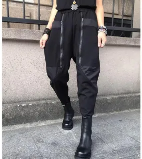 Women's Elastic Waist Harem Pants with Zipper Pockets