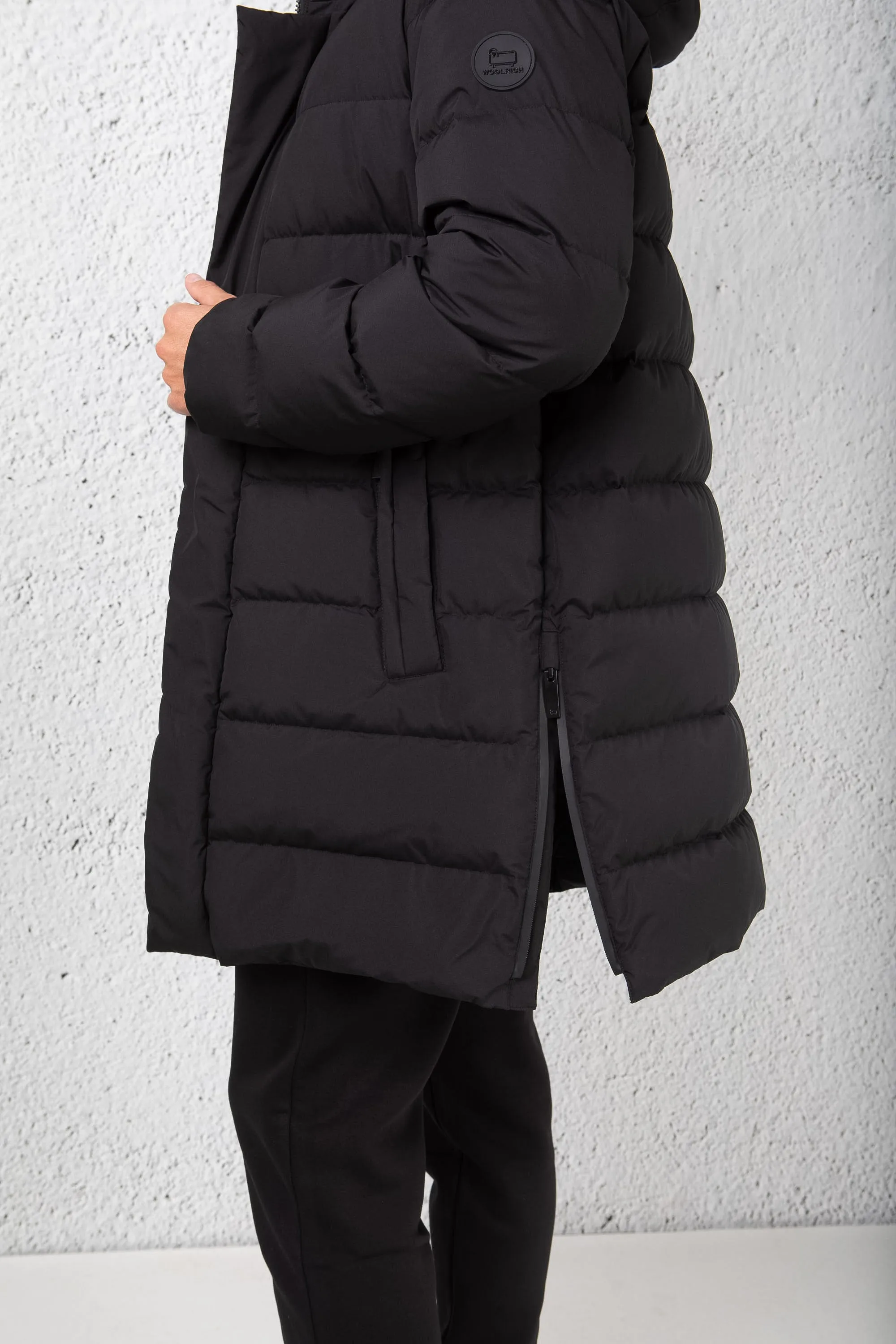 Woolrich High Tech Long Quilted Coat Black Men
